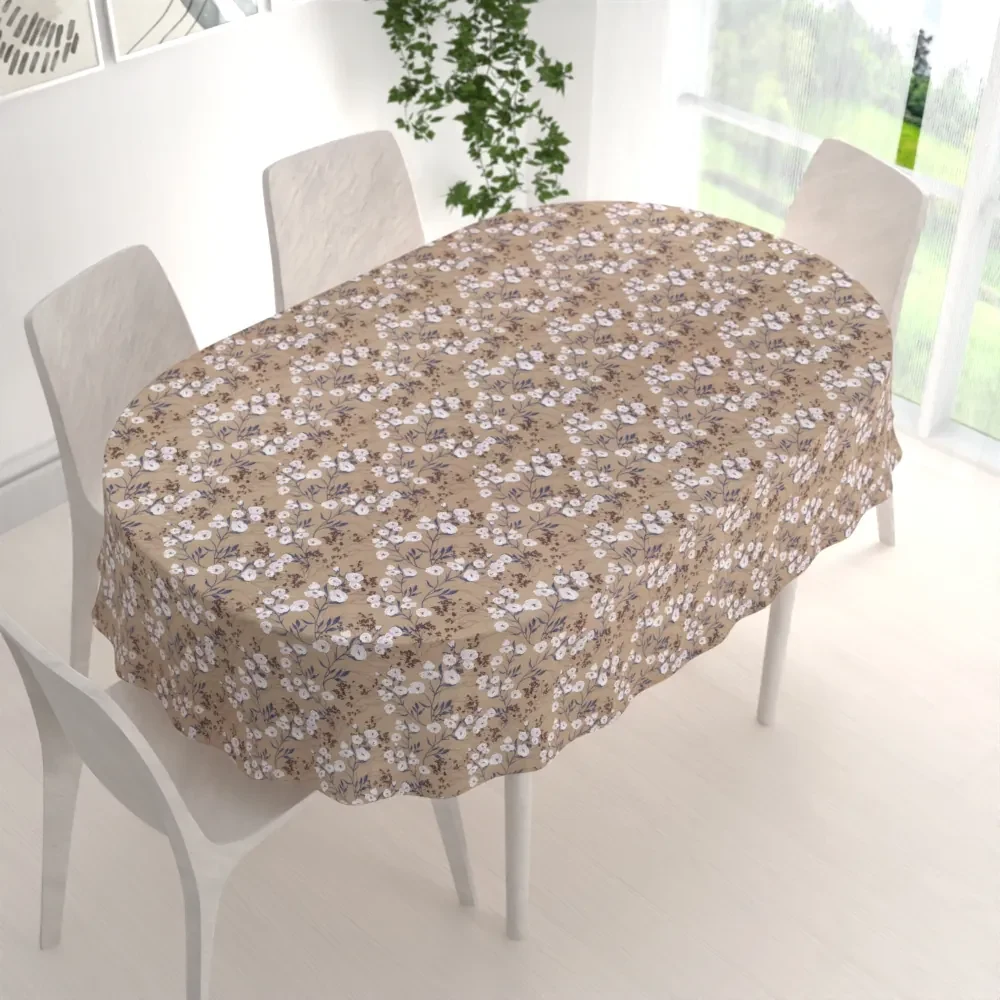 Biante Dekoračný oválny obrus PML-036 Popínavé kvety na hnedom 120x140 cm