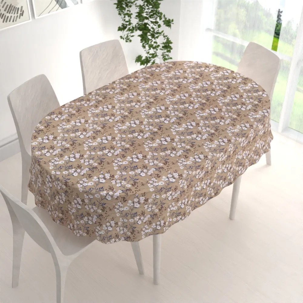 Biante Dekoračný oválny obrus PML-036 Popínavé kvety na hnedom 120x200 cm