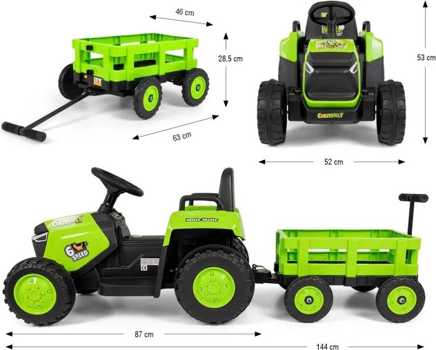 Elektrický traktor s prívesom Rolly zelený