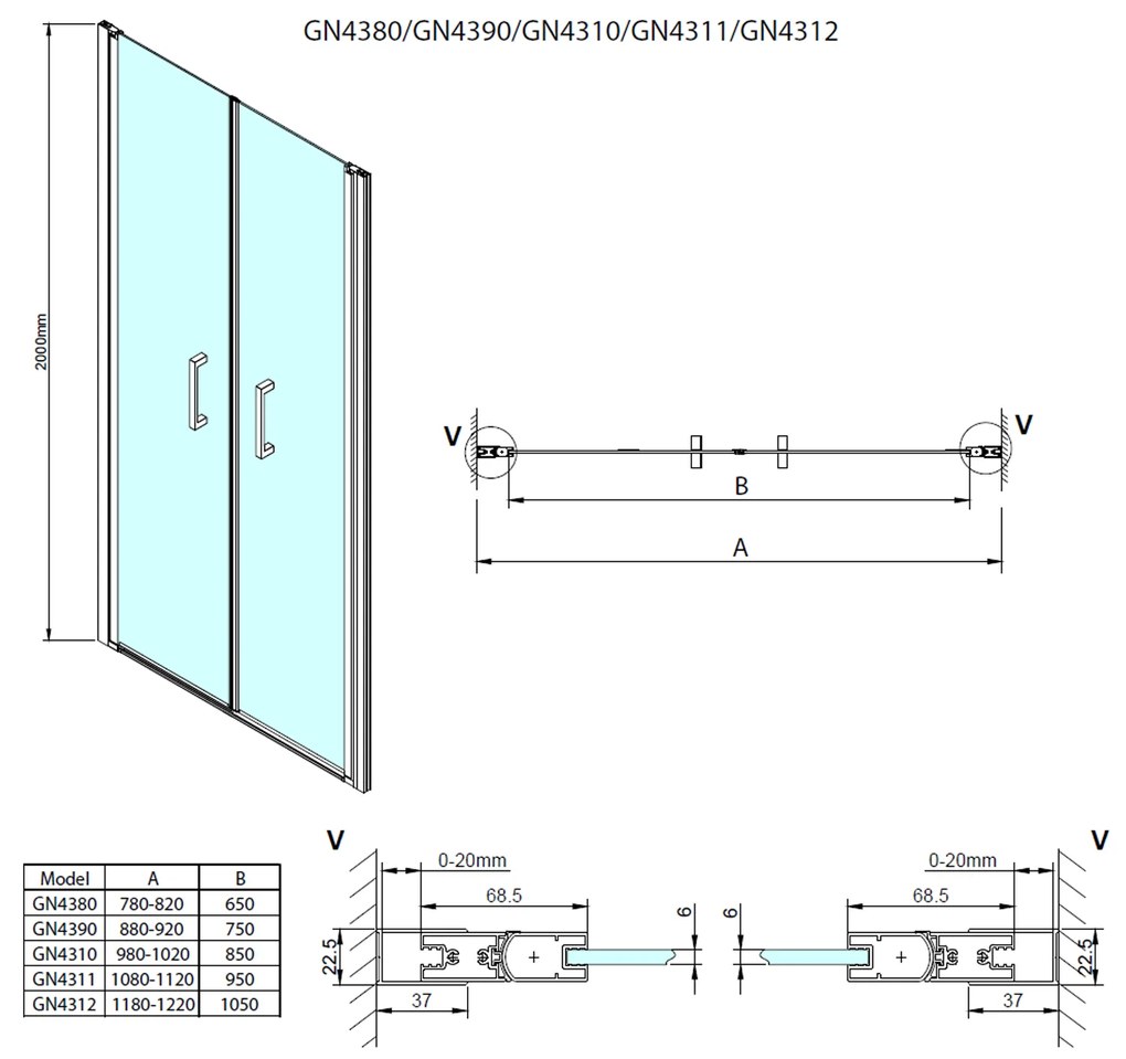 Gelco Gelco, LORO sprchové dvere dvojkrídlové 800mm, číre sklo, GN4380