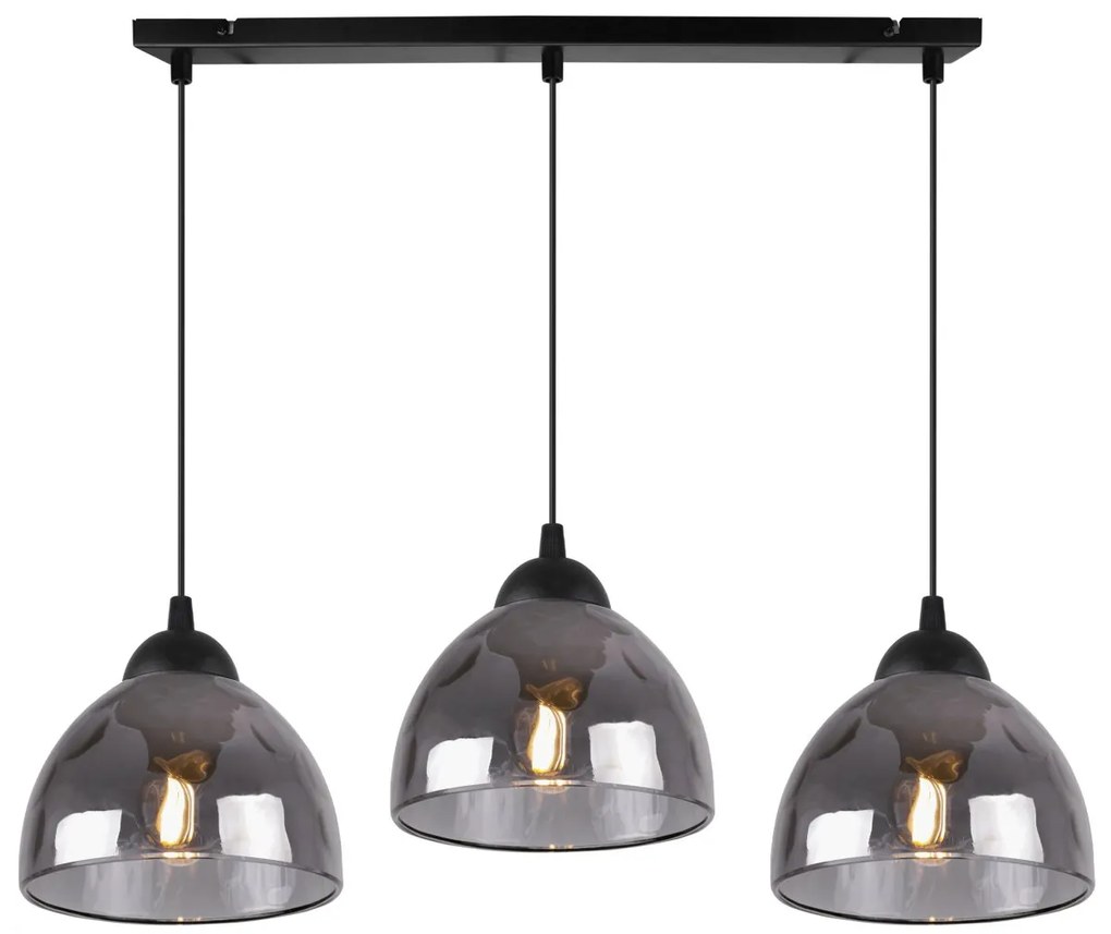 Závesné svietidlo Venice, 3x grafitové sklenené tienidlo
