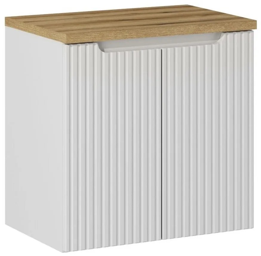 Závesná skrinka pod umývadlo Nova Biela II s doskou 60 cm biela/dubový dekor