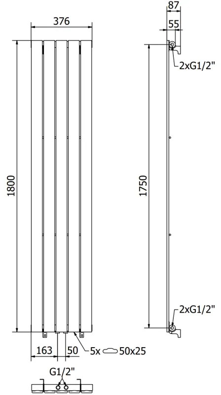 Mexen Boston, vykurovacie teleso 1800x376 mm, 740 W, antracitová, W213-1800-376-01-66