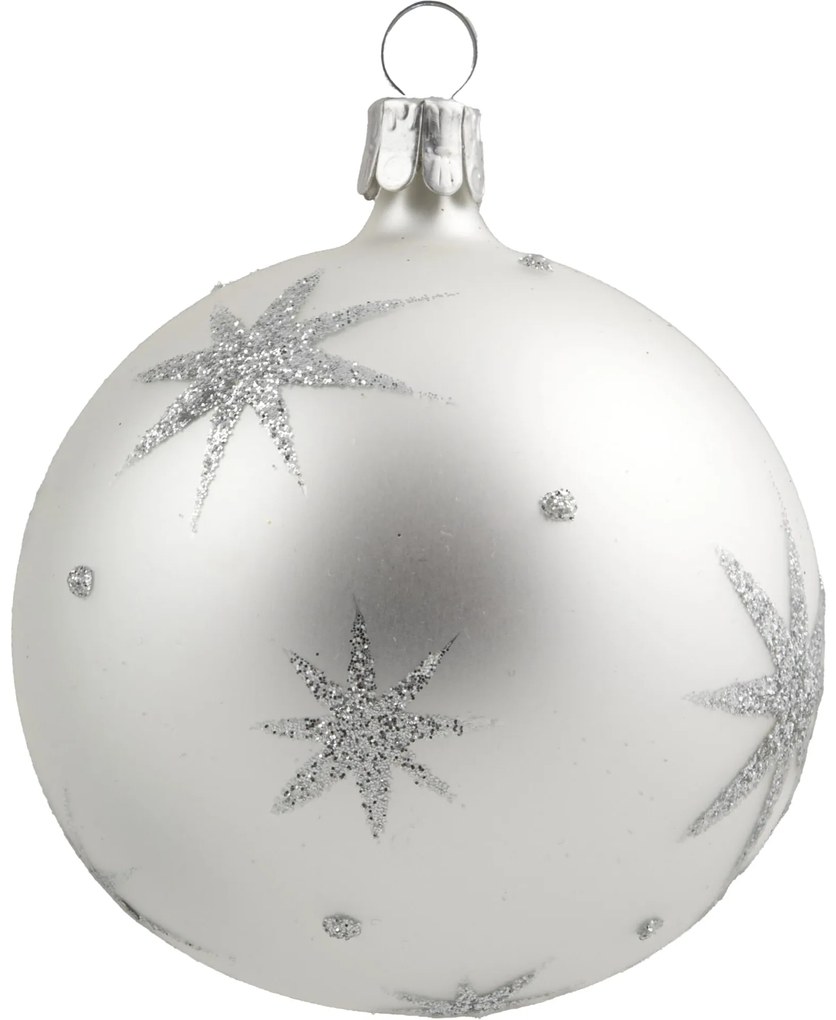 Bella Rose Sklenená vianočná ozdoba Guľa Biela Mat Strieborná