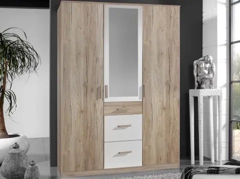 Šatníková skriňa so zrkadlom Cariba, 135 cm, dub san remo / biela%