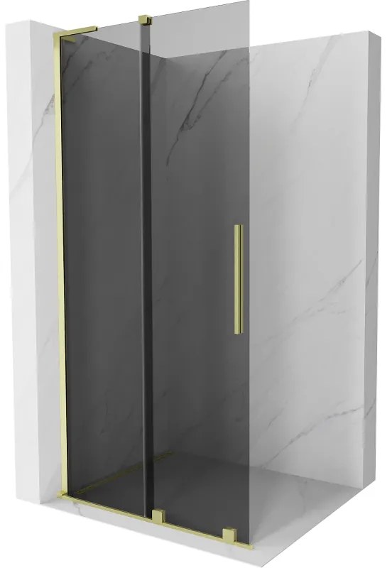 Mexen Velar L, posuvná sprchová zástena Walk-in 120 x 200 cm, 8mm šedé sklo, zlatá matná, 871-120-003-43-55