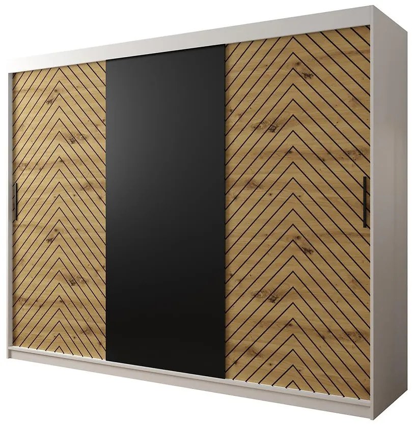 Skriňa Jodełka 250 biely/dub Artisan/čierna