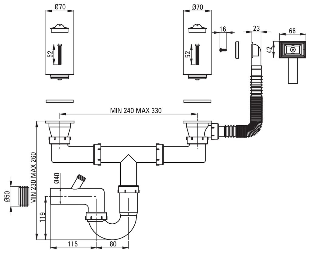 Deante Techno, nerezový drez na dosku 2-komorový Z/O 1165x500x130 2" + sifón, vzor dekor, ZEU_3210