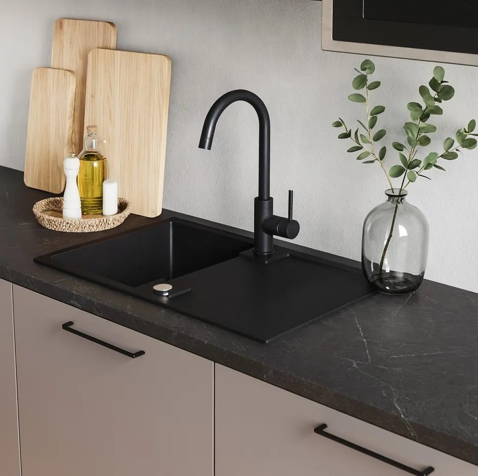 Kuchinox Rab, 1-komorový granitový drez 760x440x160 mm, čierna škvrnitá, LAV-SBF_711Y