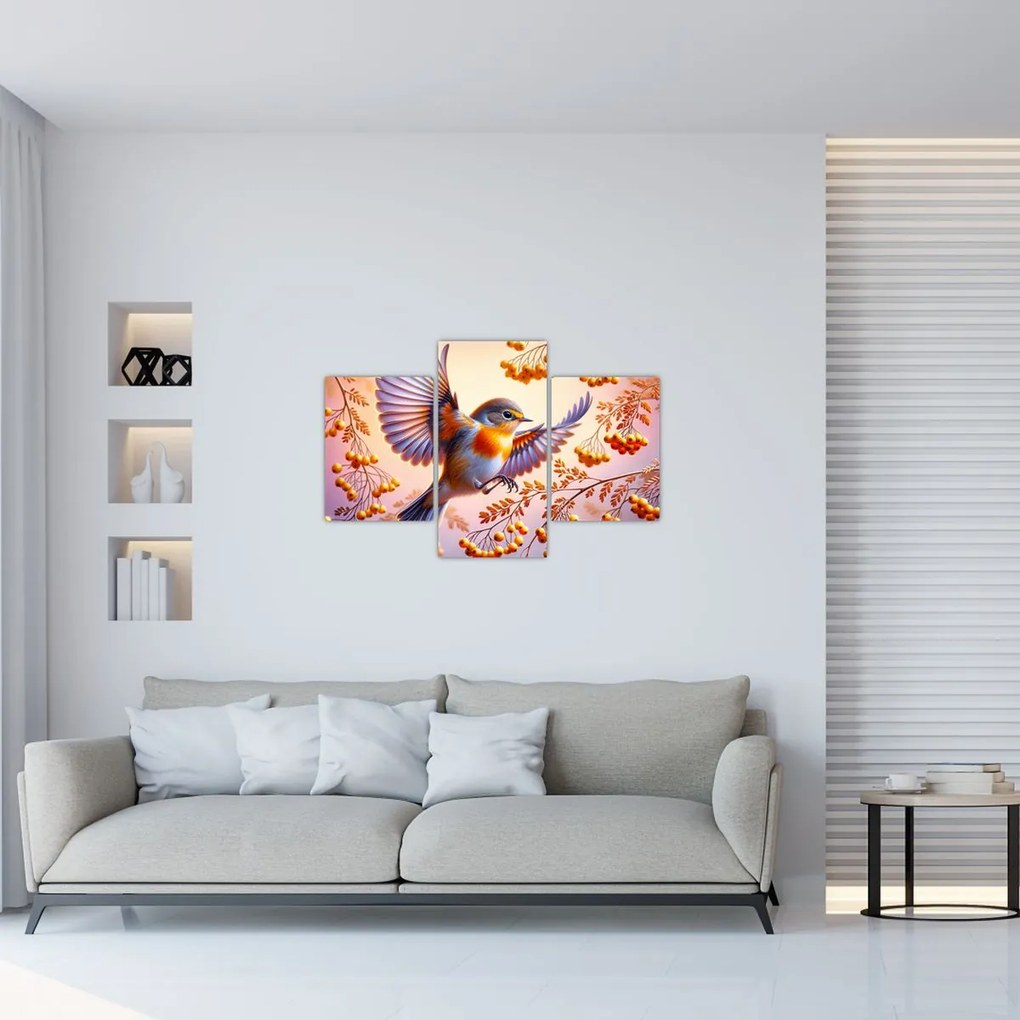 Obraz - Vták s jarabinou (90x60 cm)