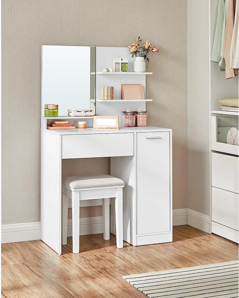 Toaletný stolík so zrkadlom a úložným priestorom, biela farba