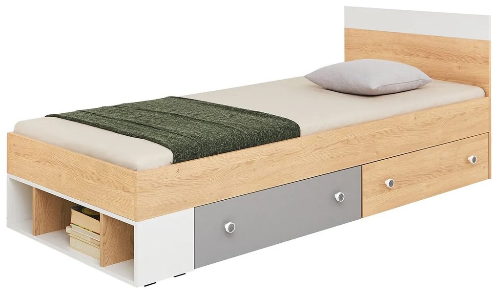 Jednolôžková posteľ Peluga PL14 L / P, Farby: dub sušienkovo hnedý / biela lux + sivá