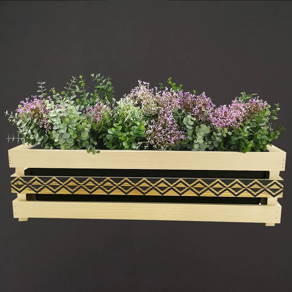 AMADEA Drevený obal na kvetináč s motívom kosoštvorcov, 62x21,5x17cm