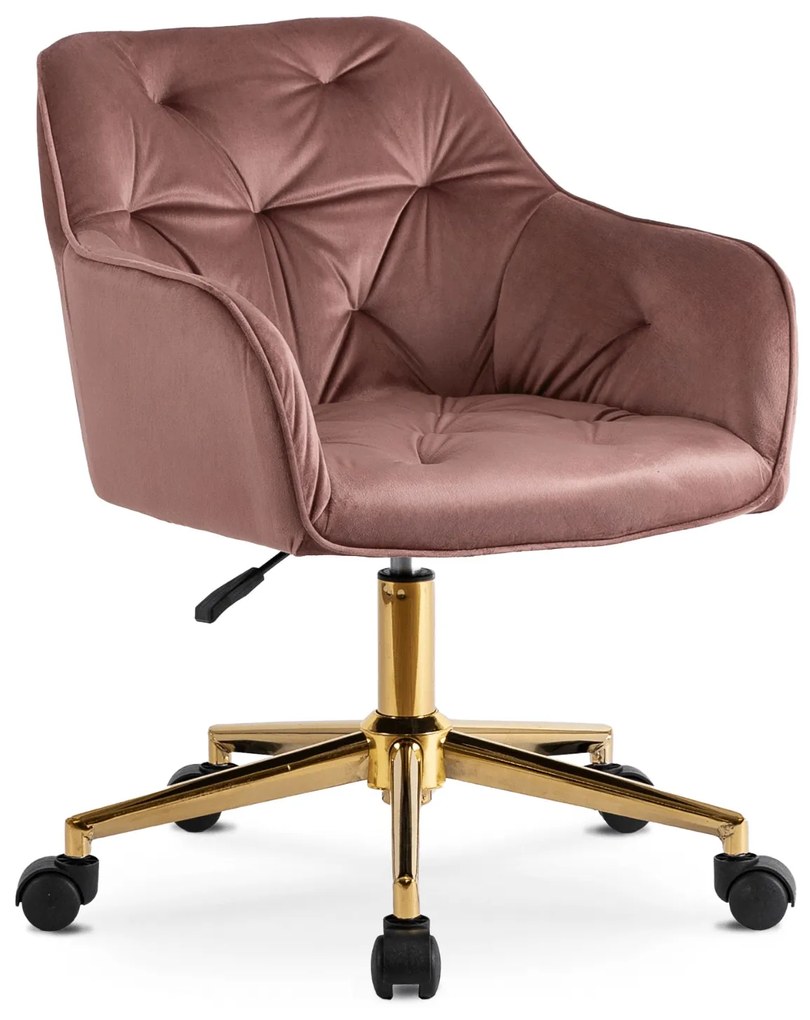 Otočné kreslo KONOR zamat ružová/zlatá