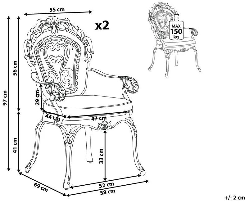 Set 2 ks. záhradných stoličiek SAPRENA (hliník) (hnedá). Vlastná spoľahlivá doprava až k Vám domov. 1019159