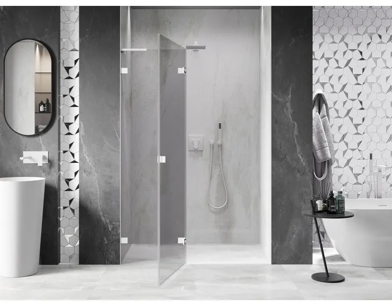 Mexen Lunar L, ľavé otočné sprchové dvere 140 cm, 8mm číre sklo, biely profil, 834L-140-000-20-00-L