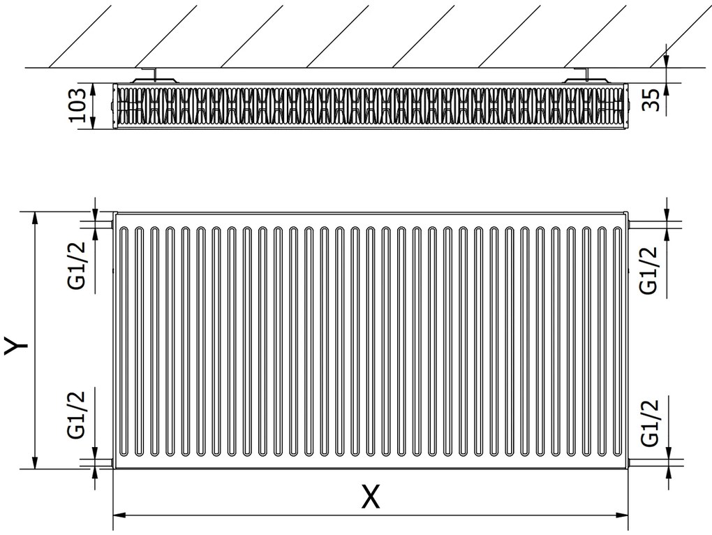 Mexen, Panelový radiátor Mexen C22 300 x 1200 mm, bočné pripojenie, 1120 W, biely - W422-030-120-00