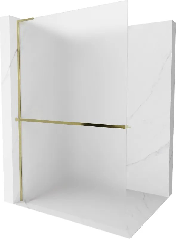 Mexen Kioto+ L, sprchová zástena Walk-In s poličkou a vešiakom 110 x 200 cm, 8mm sklo námraza, zlatý lesklý profil,800-110-123-50-30