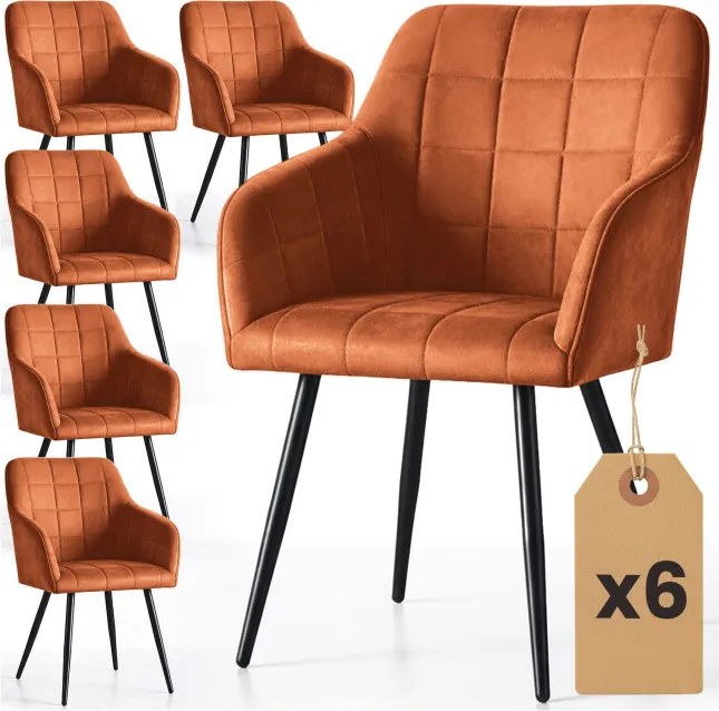 Sada šiestich jedálenských stoličiek LUXANO zamatové, medené / čierne nohy (6 ks)