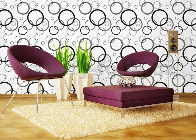 Samolepiace tapety 45 cm x 10 m IMPOL TRADE 9096 kruhy čierné, sivé, strieborné Samolepiace tapety