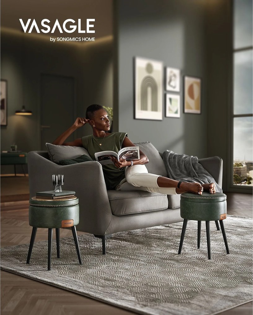 EKHO taburetka, odkladací stolík s úložným priestorom, syntetická koža, zelená