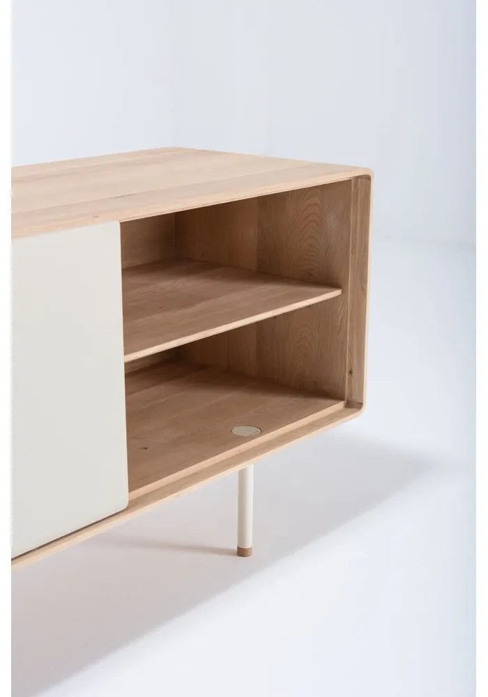 TV stolík z dubového dreva v bielo-prírodnej farbe 180x64 cm Fina – Gazzda