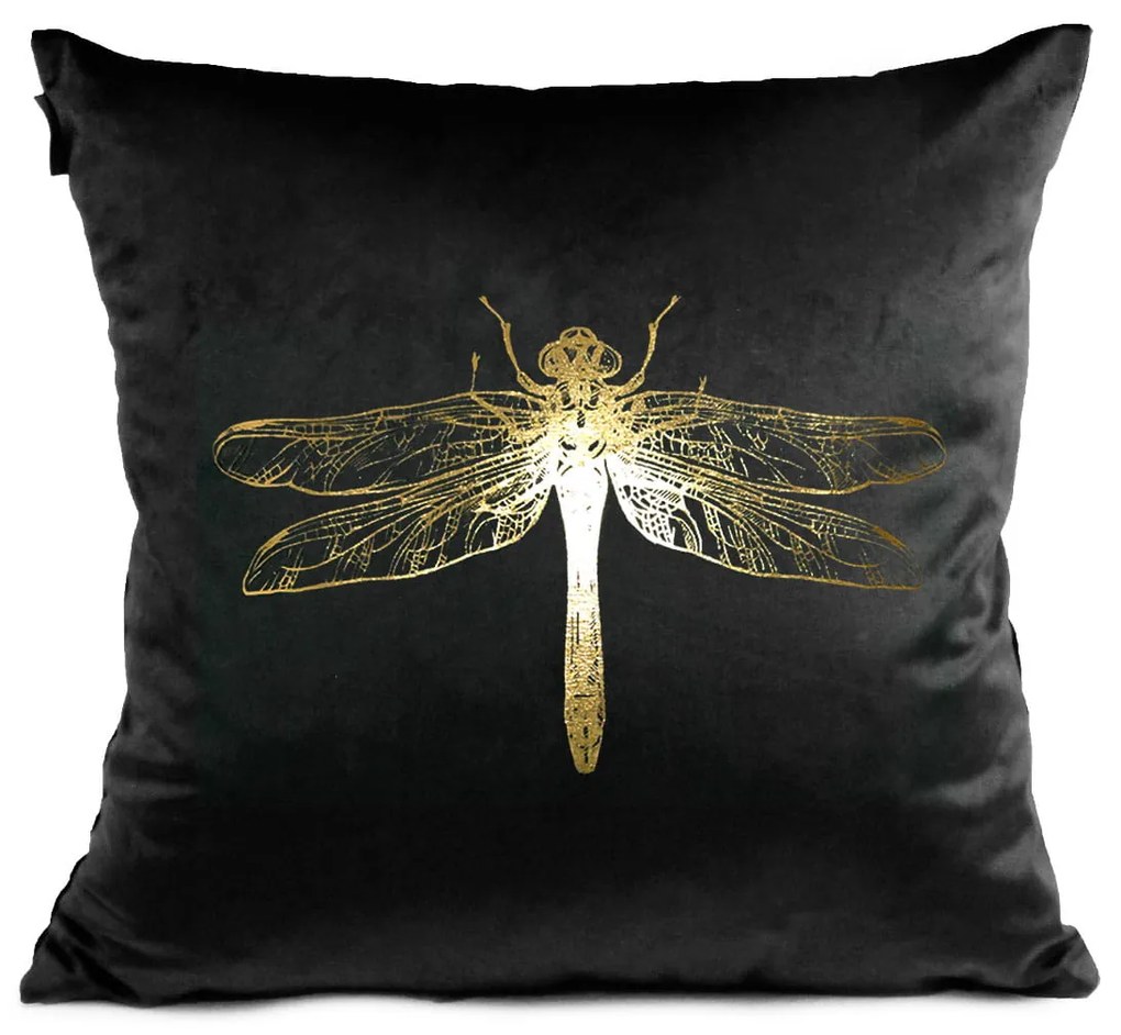 Vankúš DRAGONFLY VELVET - vážka - čierny