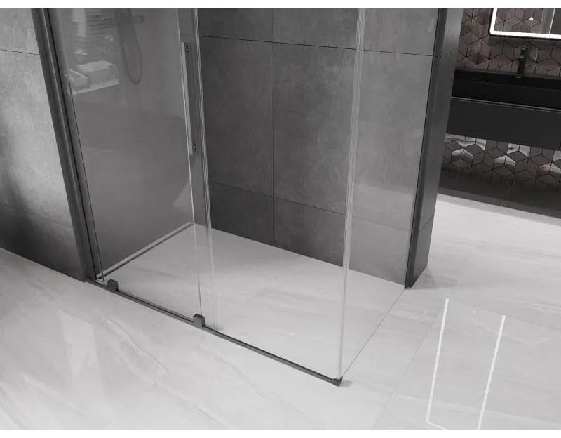 Mexen Velar, sprchový kút s posuvnými dverami 150 x 80 cm, 8mm číre sklo, brúsený grafit, 871-150-080-01-95