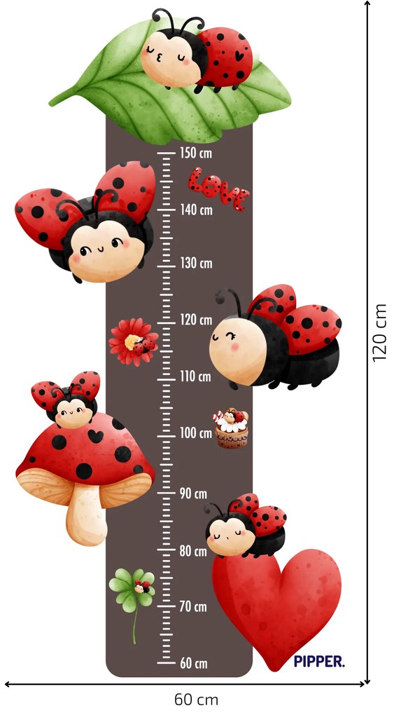 60x120cm Detský meter - Lienky - textilná nálepka na stenu