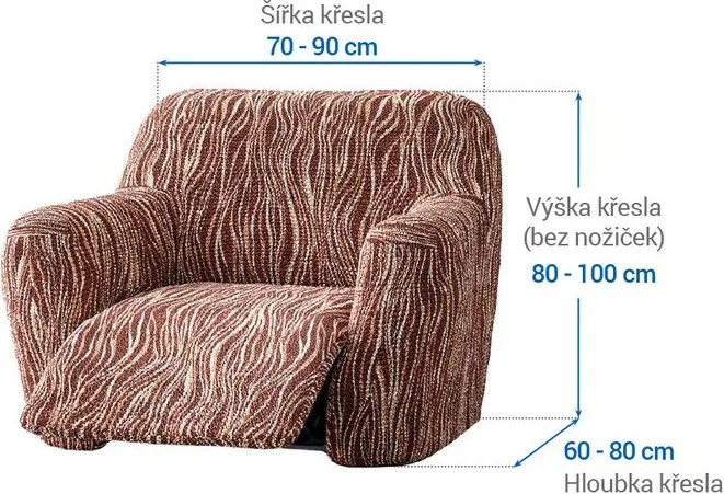 Bielastické poťahy UNIVERSO NOVÉ žíhané hnedé relaxačné kreslo (š. 70 - 90 cm)