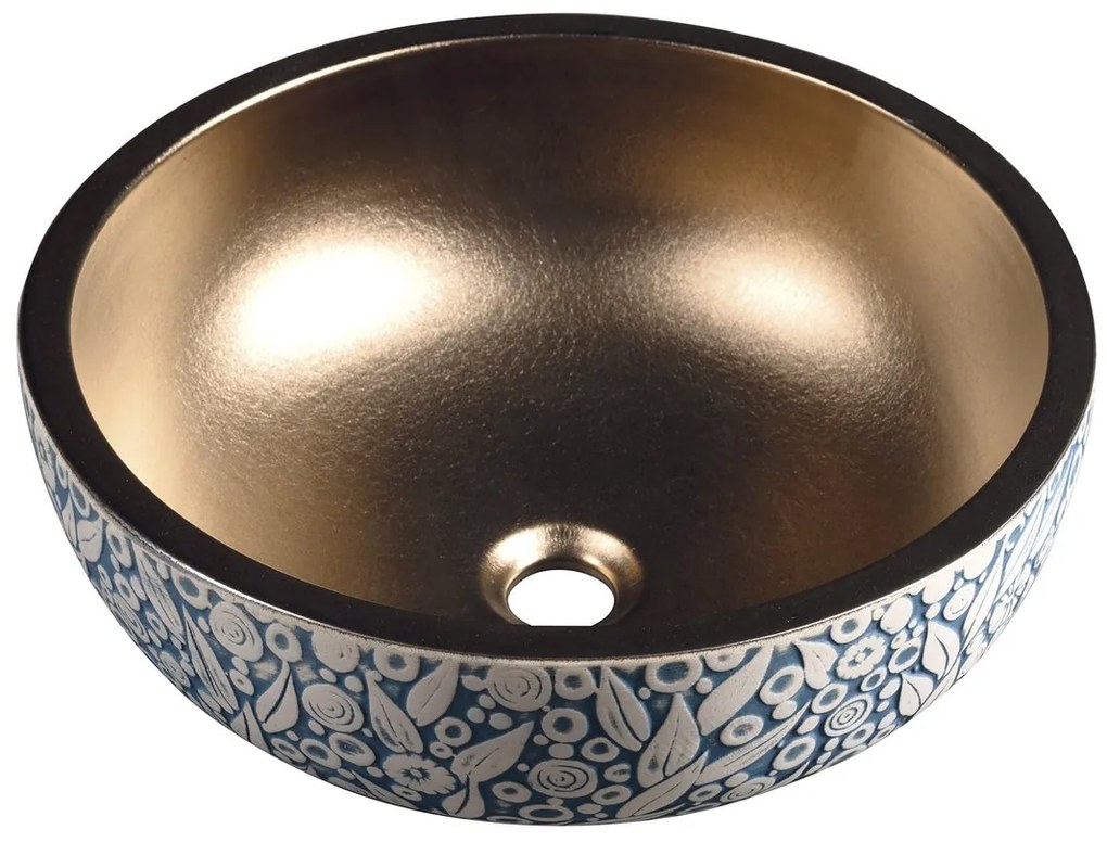 Sapho Sapho, PRIORI keramické umývadlo na dosku Ø 41 cm, meď/modrá se vzorom, PI037