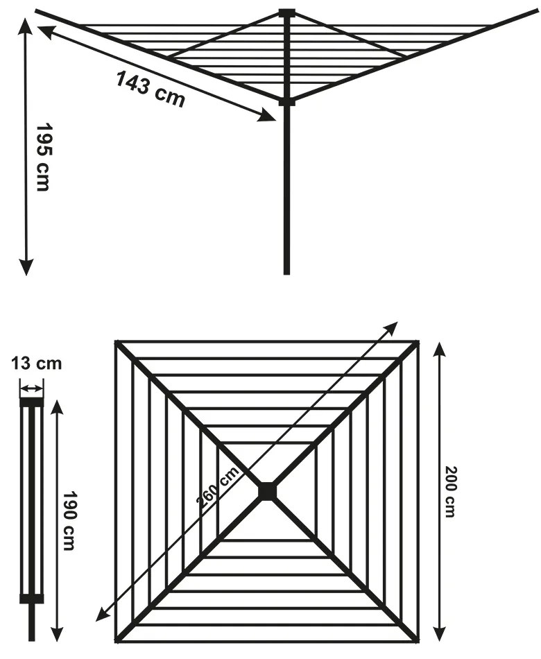 Erga Garden 5000, voľne stojaci 4-ramenný záhradný sušiak na bielizeň 200x200x195 cm, strieborná-červená, ERG-SEP-10SUSOGRGAR50