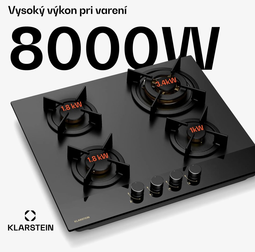 Klarstein Goldflame Nano plynová varná doska, 4 mosadzné horáky, Nano povlak, LPG/zemný plyn