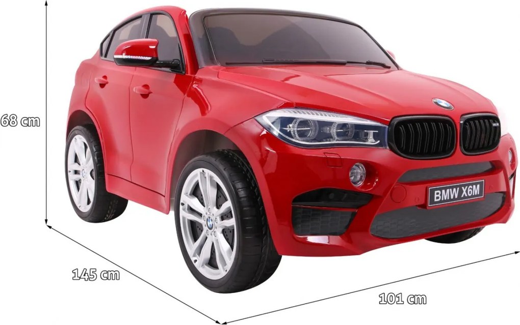 Ramiz Elektrické autíčko BMW X6M XXL pre 2 deti lakované červené SUV + diaľkové ovládanie + ekokoža