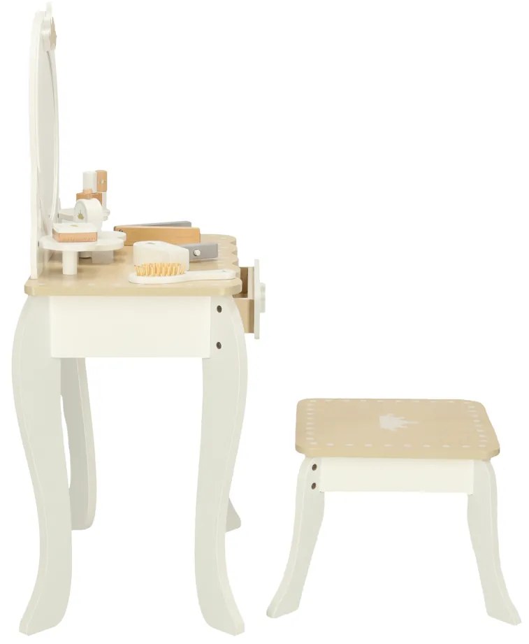 KIK Detský biely drevený toaletný stolík Lulilo Bella pre dievčatá s doplnkami a zrkadlom