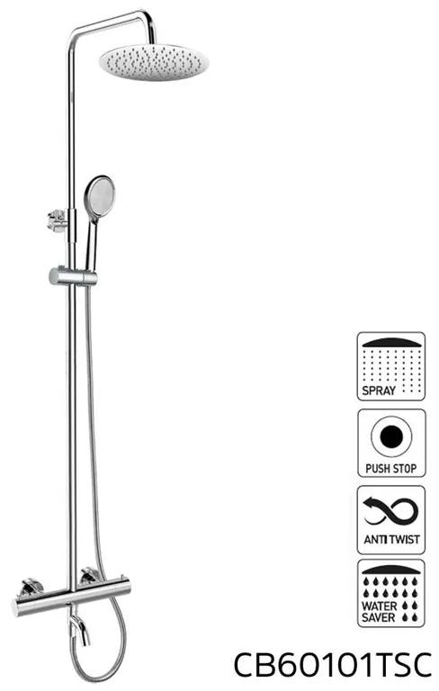 Mereo, Termostatická nástenná vaňová batéria s hadicou,ručnou a tanierovou kulatou sprchou O 220 mm, MER-CB60101TSA