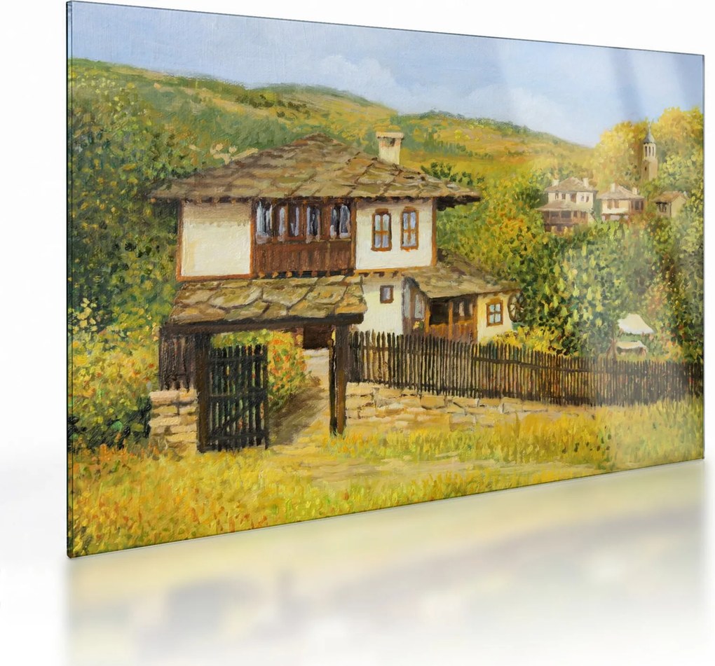 Sklenený obraz - Chalúpky v lete (70x50 cm)