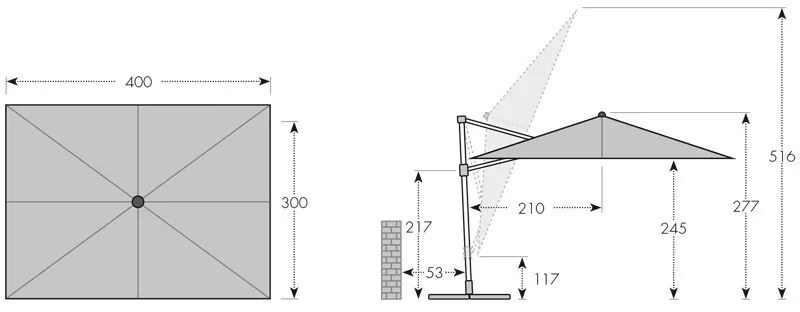 Doppler ALU WOOD XL 400 x 300 cm - výkyvný záhradný slnečník s bočnou tyčou hnedá (kód farby 846), 100 % polyester