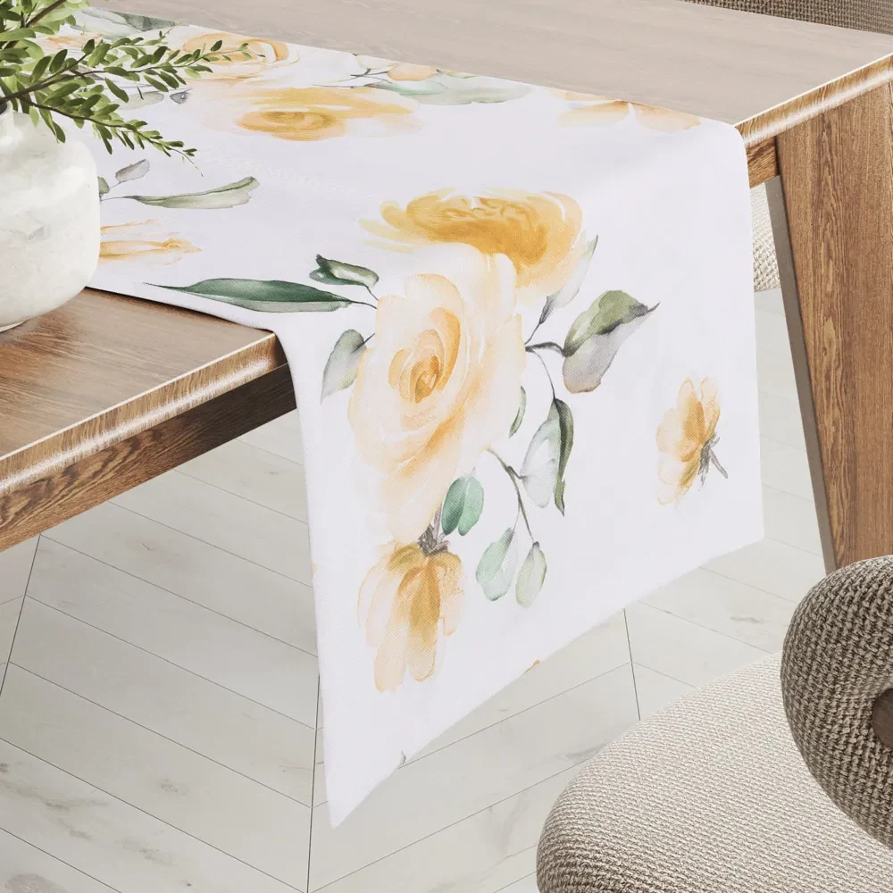 Biante Teflónový behúň na stôl TF-043 Žlté ruže na bielom 20x180 cm