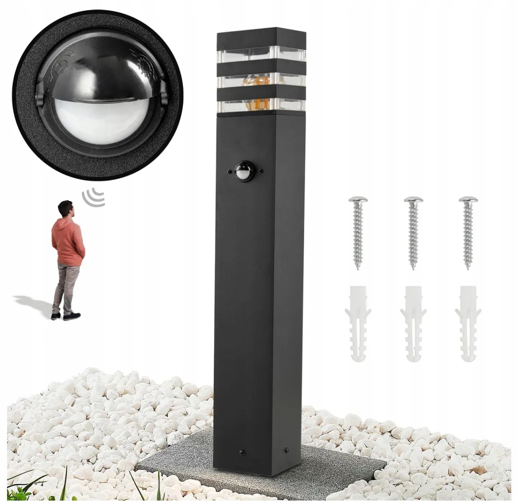 BERGE Záhradná lampa Malibu - ME0021 - E27 - 60 cm - čierna - pohybové čidlo