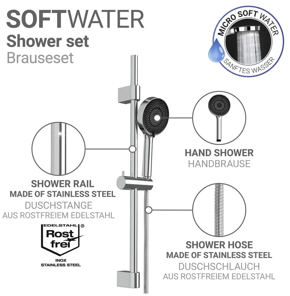 Sprchová súprava z nehrdzavejúcej ocele v striebornej farbe s ručnou sprchou/posuvný držiak 70 cm Softwater – Wenko