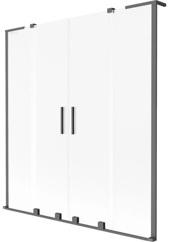 Mexen Velar L Duo, 2-krídlová posuvná vaňová zástena 150 x 150 cm, 8mm sklo námraza, grafitová, 896-150-003-32-95