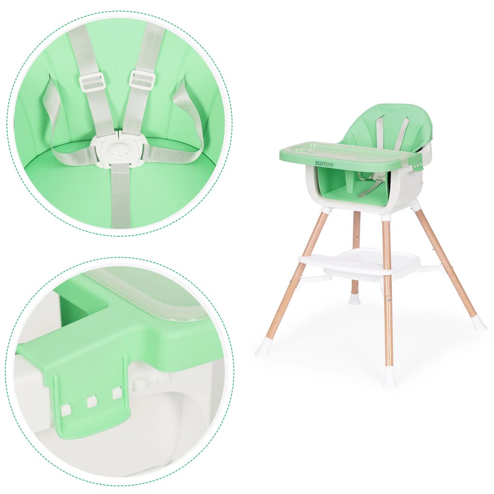 EcoToys Detská jedálenská stolička 2v1, zelená ECOTOYS