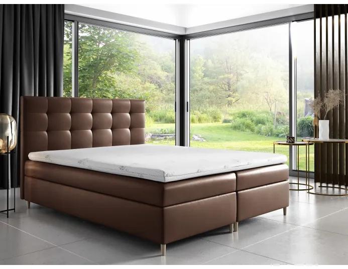 Čalúnená posteľ Alexa s úložným priestororm tmavo hnedá eko koža 160 x 200 + topper zdarma