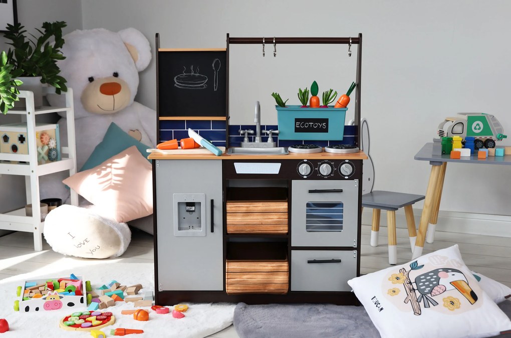 Veľká drevená kuchynka pre deti s doplnkami, ECOTOYS