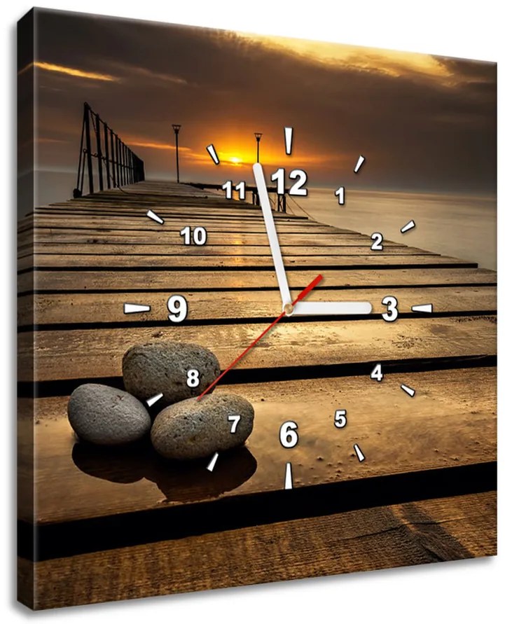 Gario Obraz s hodinami Nádherné ráno pri móle Rozmery: 100 x 40 cm