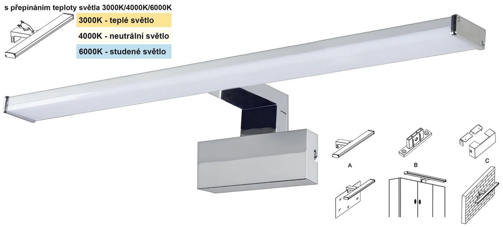 TOP LIGHT Svetlo nástenné Texas XL CCT, Strieborná-Chróm