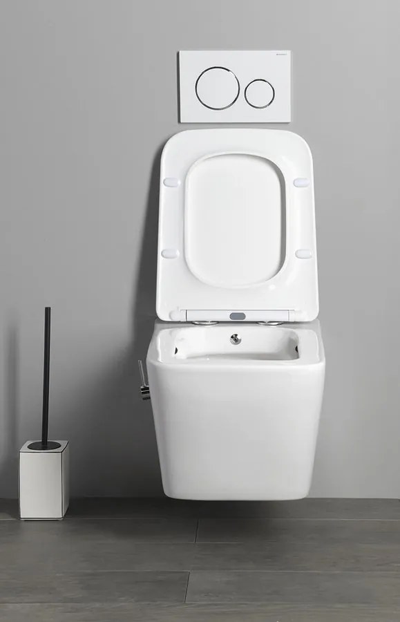 Sapho Sapho, PORTO CLEANWASH závesná WC misa Rimless, integrovaná batéria a bidetová spŕška 36x52cm, biela, PZ102RX