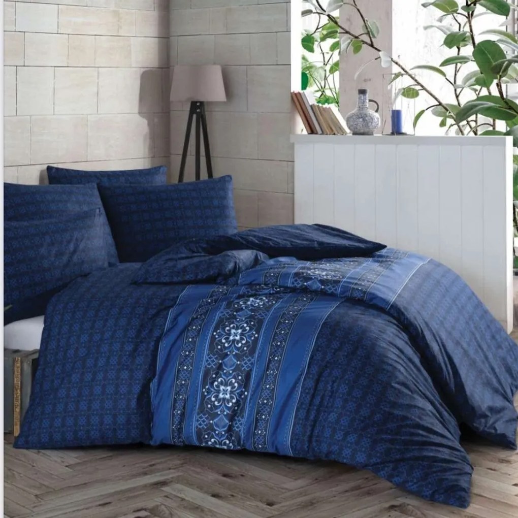 Obliečky bavlnené Flavio modré TiaHome - 2x Vankúš 90x70cm, 1x Paplón 200x220cm