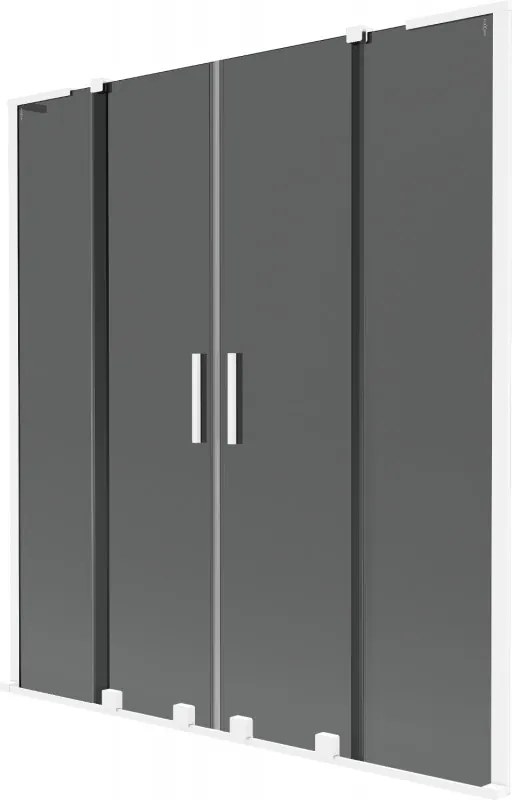 Mexen Velar L Duo, 2-krídlová posuvná vaňová zástena 140 x 150 cm, 8mm šedé sklo, biela matná, 896-140-003-42-20
